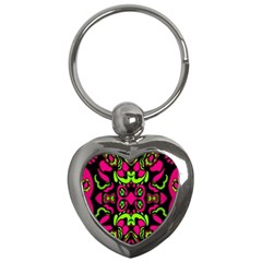 Psychedelic Retro Ornament Print Key Chain (heart) by dflcprints