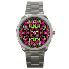 Psychedelic Retro Ornament Print Sport Metal Watch by dflcprints