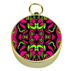Psychedelic Retro Ornament Print Gold Compass by dflcprints