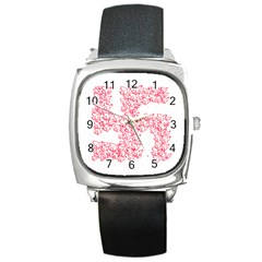 Swastika With Birds Of Peace Symbol Square Leather Watch