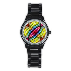 Multicolored Abstract Pattern Print Sport Metal Watch (black) by dflcprints