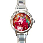 Star Flower Round Italian Charm Watch Front