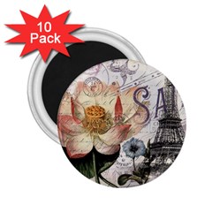 Vintage Paris Eiffel Tower Floral 2 25  Button Magnet (10 Pack) by chicelegantboutique