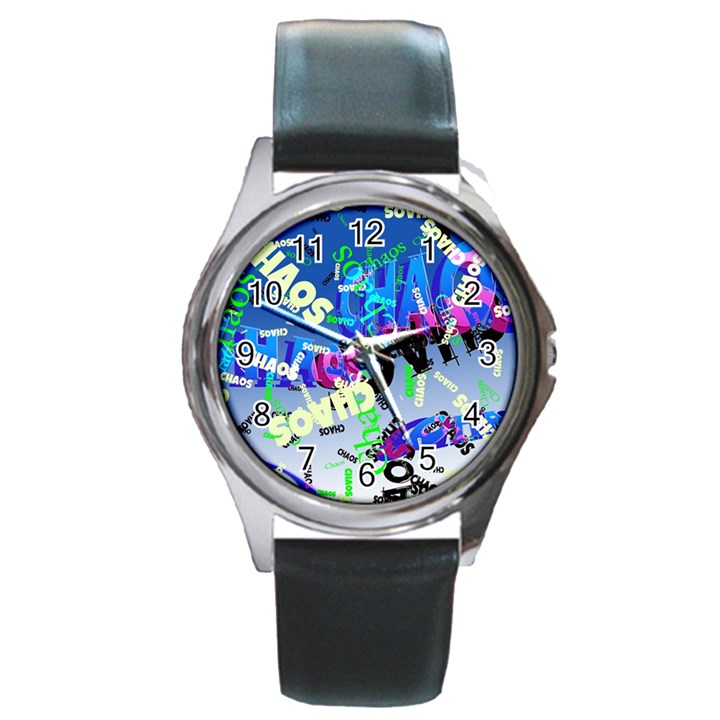 Pure Chaos Round Leather Watch (Silver Rim)