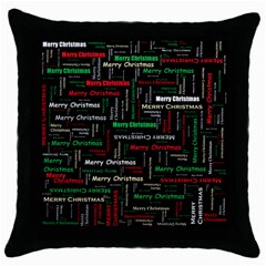 Merry Christmas Typography Art Black Throw Pillow Case by StuffOrSomething