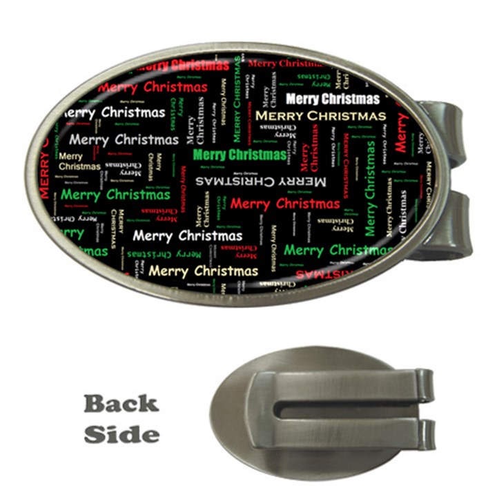 Merry Christmas Typography Art Money Clip (Oval)