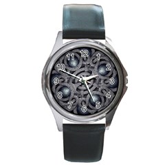 Mystic Arabesque Round Leather Watch (silver Rim) by dflcprints