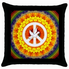 Psychedelic Peace Dove Mandala Black Throw Pillow Case by StuffOrSomething