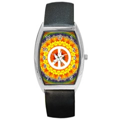 Psychedelic Peace Dove Mandala Tonneau Leather Watch
