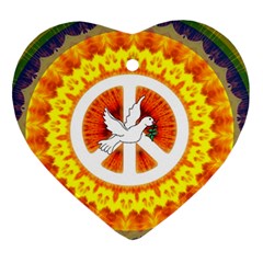 Psychedelic Peace Dove Mandala Heart Ornament (two Sides)