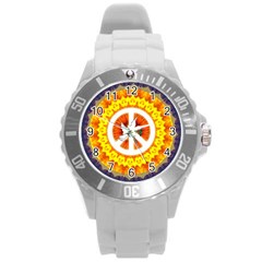 Psychedelic Peace Dove Mandala Plastic Sport Watch (large) by StuffOrSomething