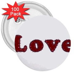 Love Typography Text Word 3  Button (100 Pack) by dflcprints