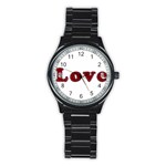 Love Typography Text Word Sport Metal Watch (Black) Front