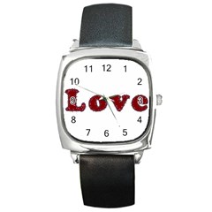 Love Typography Text Word Square Leather Watch by dflcprints