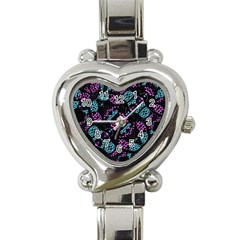 Ornate Dark Pattern  Heart Italian Charm Watch  by dflcprints