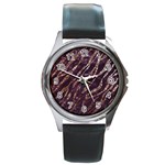 Lavender Gold Zebra  Round Leather Watch (Silver Rim) Front