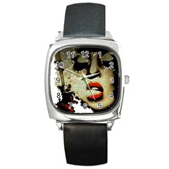 Woman With Attitude Grunge  Square Leather Watch by OCDesignss
