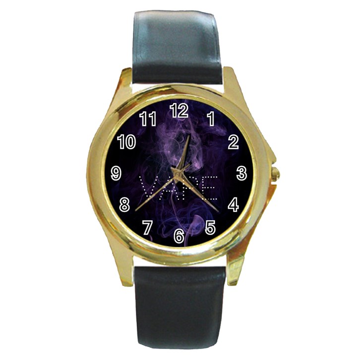 Vape Purple Smoke  Round Leather Watch (Gold Rim) 