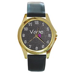 Vape Life  Round Leather Watch (gold Rim)  by OCDesignss