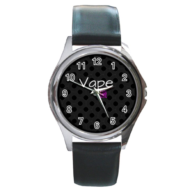 Vape Life Twirlz Round Leather Watch (Silver Rim)