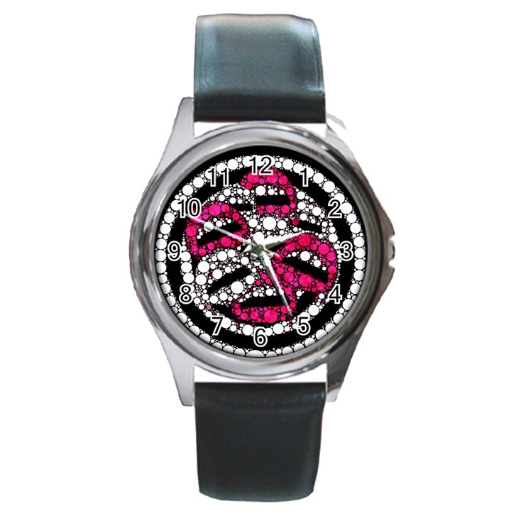 Bling Lips  Round Leather Watch (Silver Rim)