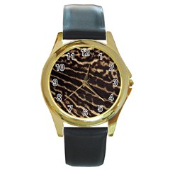 Leopard Texture  Round Leather Watch (gold Rim)  by OCDesignss