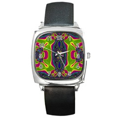 Hippie Fractal  Square Leather Watch by OCDesignss