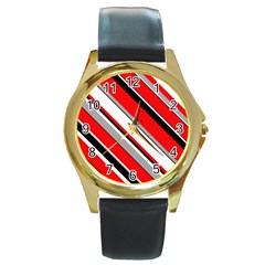 Pattern Round Leather Watch (gold Rim)  by Siebenhuehner