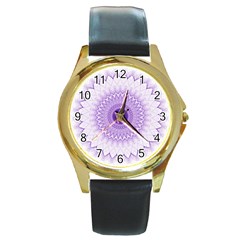 Mandala Round Leather Watch (gold Rim)  by Siebenhuehner