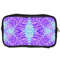 Turquoise Purple Zebra Pattern  Travel Toiletry Bag (one Side) by OCDesignss