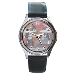 Marushka Round Leather Watch (silver Rim)