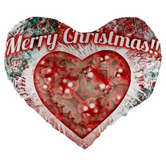 Vintage Colorful Merry Christmas Design Large Flano Heart Shape Cushion