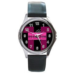 Like A Boss Shiny Pink Round Leather Watch (silver Rim) by OCDesignss