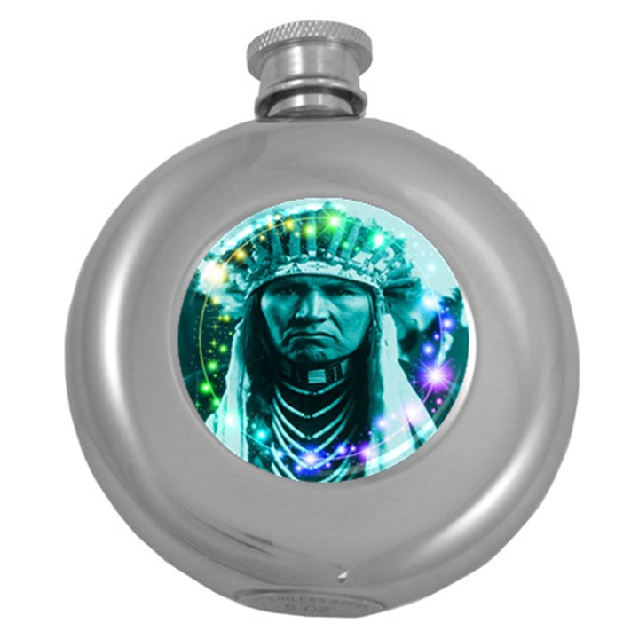 Magical Indian Chief Hip Flask (Round)