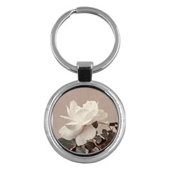 White Rose Vintage Style Photo In Ocher Colors Key Chain (round) by dflcprints
