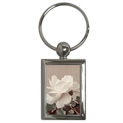 White Rose Vintage Style Photo In Ocher Colors Key Chain (rectangle) by dflcprints