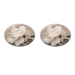 White Rose Vintage Style Photo In Ocher Colors Cufflinks (oval) by dflcprints
