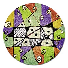 Multicolored Tribal Print Abstract Art Magnet 5  (round) by dflcprints