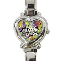Multicolored Tribal Print Abstract Art Heart Italian Charm Watch  by dflcprints