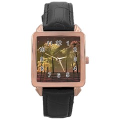 Fantasy Landscape Rose Gold Leather Watch  by dflcprints
