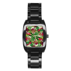 Floral Print Colorful Pattern Stainless Steel Barrel Watch by dflcprints