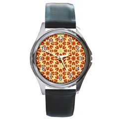 Colorful Floral Print Vector Style Round Leather Watch (silver Rim) by dflcprints