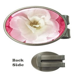 White Rose With Pink Leaves Around  Money Clip (oval) by dflcprints