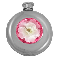 White Rose With Pink Leaves Around  Hip Flask (round) by dflcprints