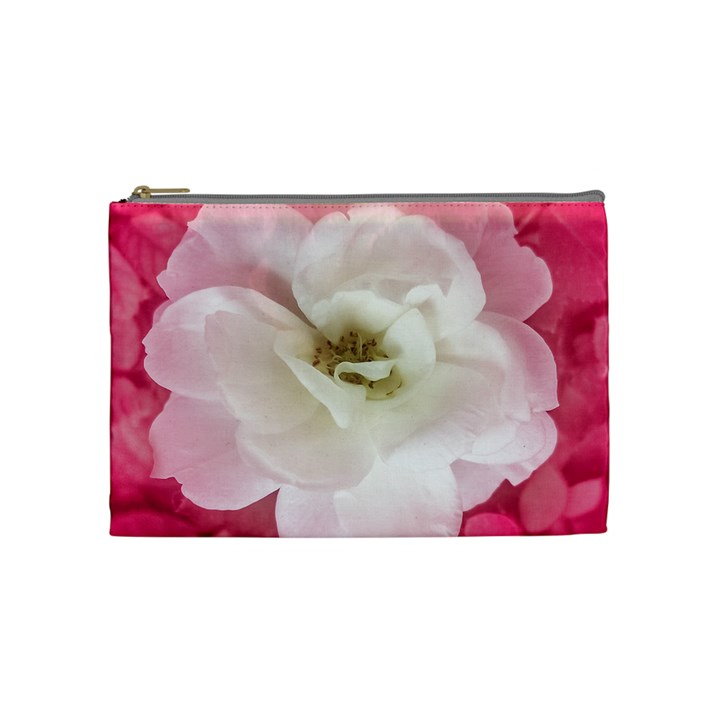 White Rose with Pink Leaves Around  Cosmetic Bag (Medium)