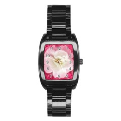 White Rose With Pink Leaves Around  Stainless Steel Barrel Watch by dflcprints