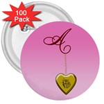 A Golden Rose Heart Locket 3  Button (100 pack) Front