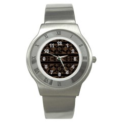 Dark Geometric Abstract Pattern Stainless Steel Watch (slim) by dflcprints