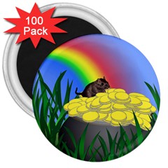 Pot Of Gold With Gerbil 3  Button Magnet (100 Pack)