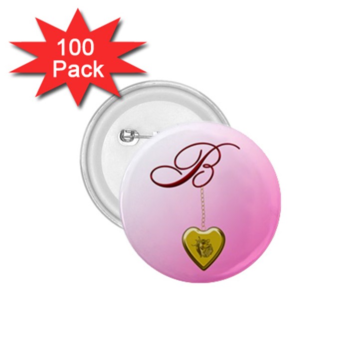 B Golden Rose Heart Locket 1.75  Button (100 pack)